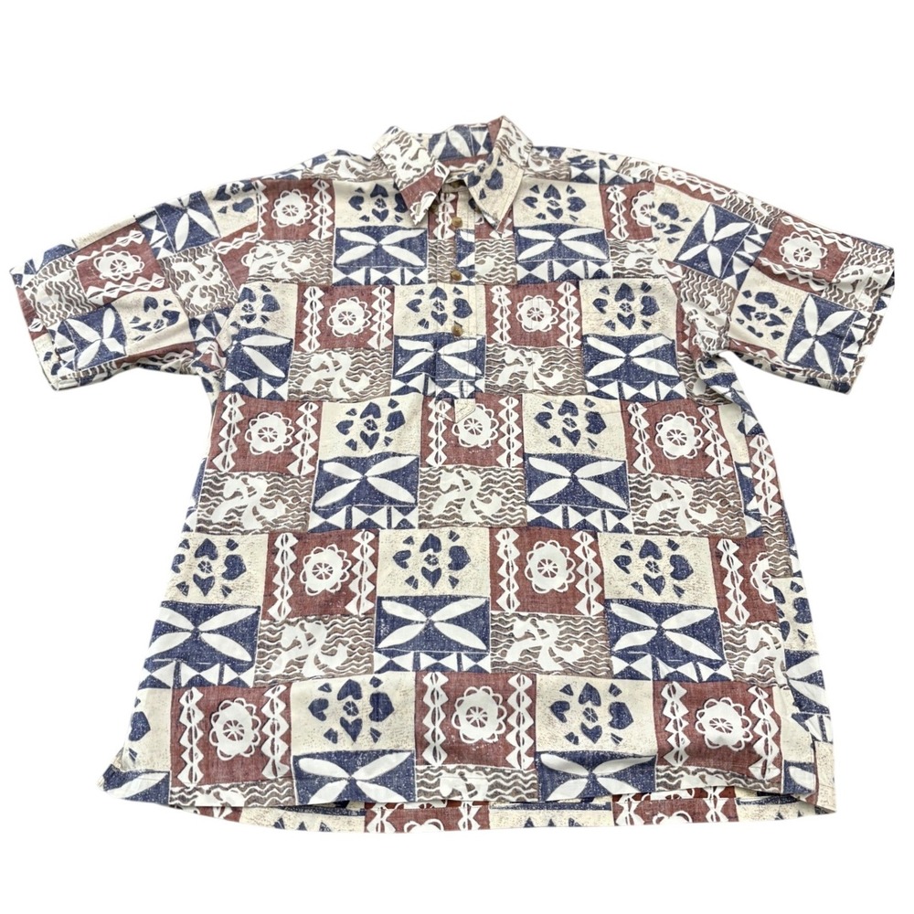 VTG Kahala Avi Hawaiian Islands Popover Shirt Mens L Patchwork Cotton USA Made
